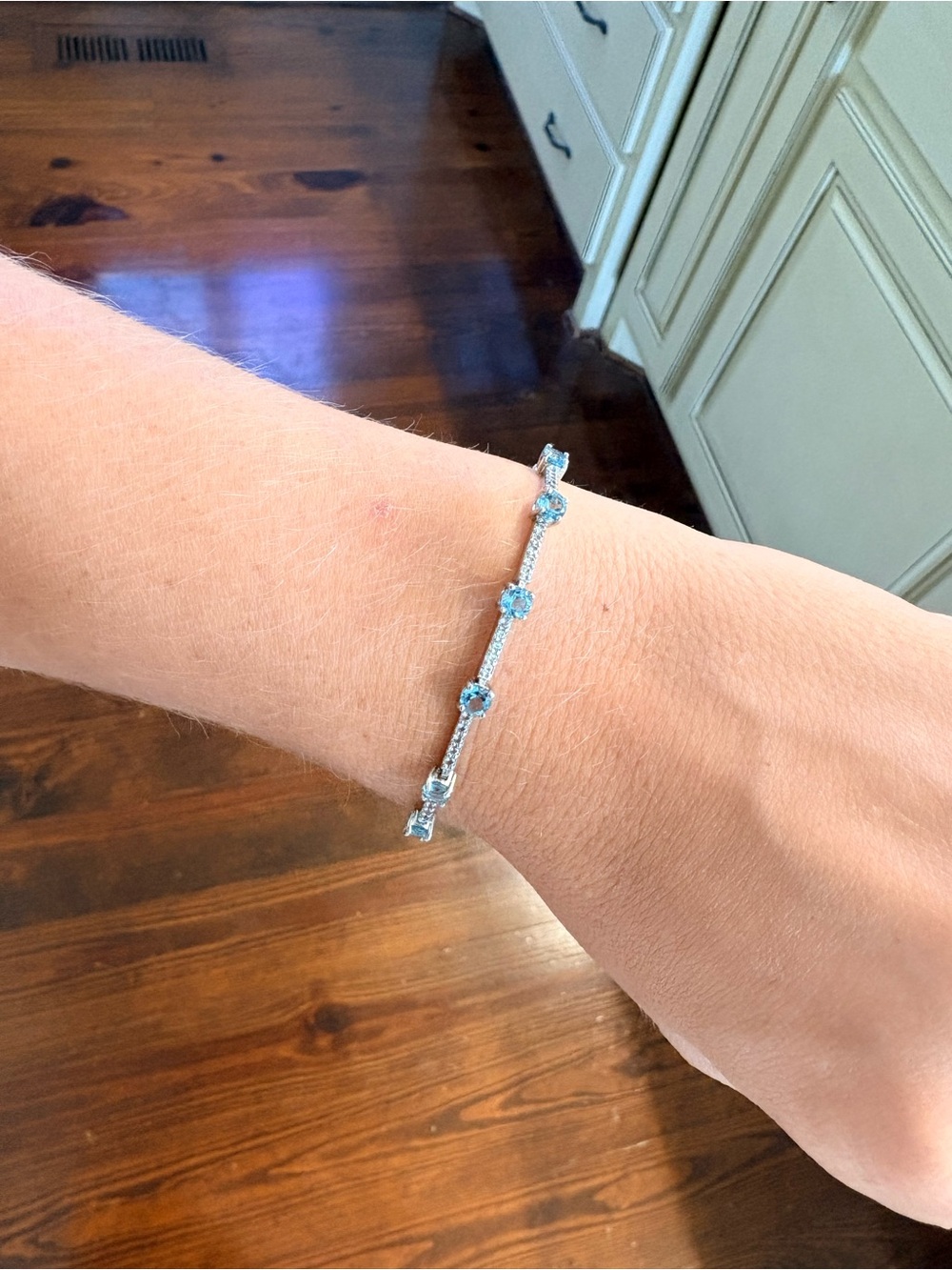 Sterling Silver Blue Topaz and White sapphire Station Bracelet